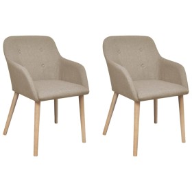 Esszimmerstühle 2 Stück beiger Stoff und massives Eichenholz von vidaXL, Essstühle - Ref: Foro24-241155, Preis: 237,47 €, Rab...