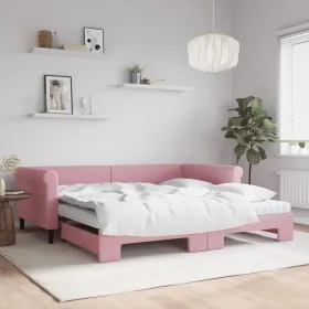 Trundle sofa bed with pink velvet mattress 100x200 cm by vidaXL, Beds and slatted bases - Ref: Foro24-3197805, Price: 432,73 ...