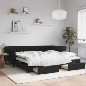 Trundle sofa bed with drawers black velvet 100x200 cm by vidaXL, Beds and slatted bases - Ref: Foro24-3197830, Price: 311,18 ...