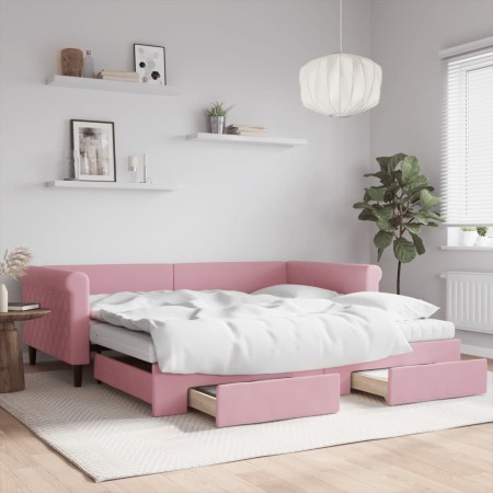 Trundle sofa bed with pink velvet drawers 100x200 cm by vidaXL, Beds and slatted bases - Ref: Foro24-3197853, Price: 475,34 €...