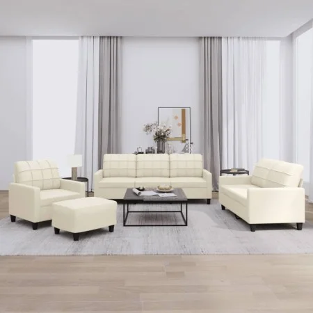 Cream synthetic leather 4-piece sofa set with cushions by vidaXL, Sofas - Ref: Foro24-3201344, Price: 632,83 €, Discount: %