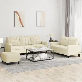 Cream synthetic leather 3-piece sofa set with cushions by vidaXL, Sofas - Ref: Foro24-3201384, Price: 474,02 €, Discount: %