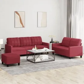 Red synthetic leather 3-piece sofa set with cushions by vidaXL, Sofas - Ref: Foro24-3201386, Price: 502,86 €, Discount: %