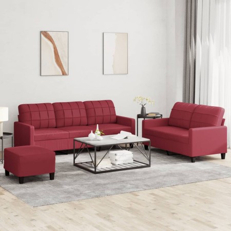 Red synthetic leather 3-piece sofa set with cushions by vidaXL, Sofas - Ref: Foro24-3201386, Price: 509,91 €, Discount: %