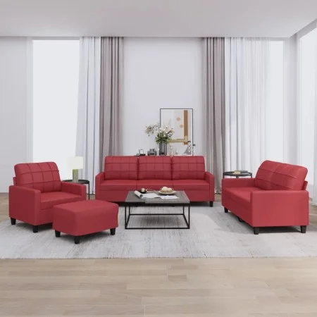 Sofa set with cushions 4 pieces red synthetic leather by vidaXL, Sofas - Ref: Foro24-3201346, Price: 658,24 €, Discount: %