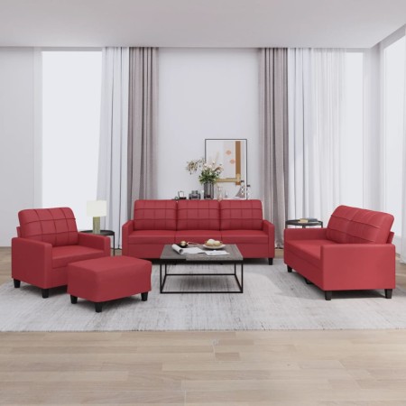 Sofagarnitur mit Kissen 4-teilig aus rotem Kunstleder von vidaXL, Sofas - Ref: Foro24-3201346, Preis: 668,55 €, Rabatt: %