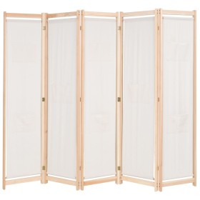 Biombo divisor 5 paneles de tela crema 200x170x4 cm de vidaXL, Divisores de ambientes - Ref: Foro24-247106, Precio: 82,17 €, ...