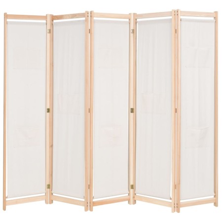 Biombo divisor 5 paneles de tela crema 200x170x4 cm de vidaXL, Divisores de ambientes - Ref: Foro24-247106, Precio: 82,28 €, ...