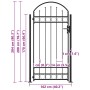 Puerta de valla con arco y 2 postes negra 105x204 cm