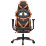 Silla gaming con reposapiés cuero sintético negro naranja