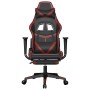 Silla gaming con reposapiés cuero sintético negro rojo tinto