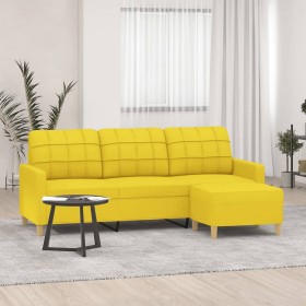 Sofá de 3 plazas con taburete de tela amarillo claro 180 cm