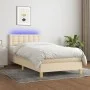 Box spring bed with mattress and LED cream fabric 90x200 cm by vidaXL, Beds and slatted bases - Ref: Foro24-3134010, Price: 2...