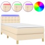 Box spring bed with mattress and LED cream fabric 90x200 cm by vidaXL, Beds and slatted bases - Ref: Foro24-3134010, Price: 2...