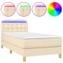 Box spring bed with mattress and LED cream fabric 90x200 cm by vidaXL, Beds and slatted bases - Ref: Foro24-3134010, Price: 2...