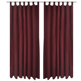 2 cortinas micro-satinadas con trabillas color burdeos, 140 x