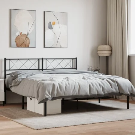 Bed frame with black metal headboard 140x190 cm by vidaXL, Beds and slatted bases - Ref: Foro24-372277, Price: 90,64 €, Disco...