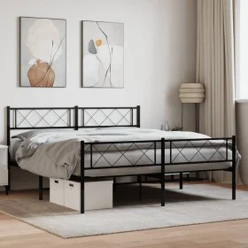 Black metal headboard and footboard bed frame 135x190 cm by vidaXL, Beds and slatted bases - Ref: Foro24-372294, Price: 92,12...