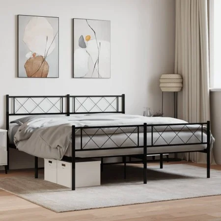 Black metal headboard and footboard bed frame 135x190 cm by vidaXL, Beds and slatted bases - Ref: Foro24-372294, Price: 92,12...