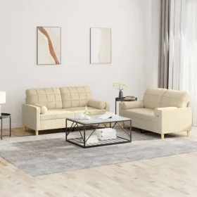 Sofa set with 2 cream fabric cushions by vidaXL, Sofas - Ref: Foro24-3201292, Price: 415,14 €, Discount: %