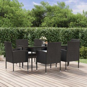 Set de comedor de jardín 7 pzas y cojines ratán sintético negro