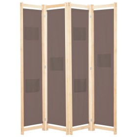 Biombo divisor de 4 paneles de tela marrón 160x170x4 cm