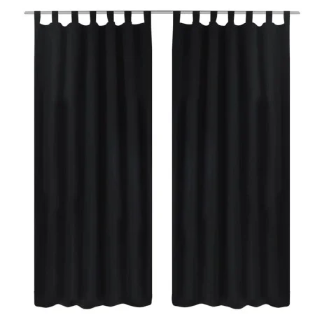 2 schwarze Mikrosatin-Vorhänge mit Schlaufen, 140 x 225 cm von vidaXL, Vorhänge und Gardinen - Ref: Foro24-130354, Preis: 26,...