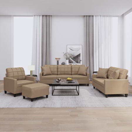 4-piece sofa set with cappuccino synthetic leather cushions by vidaXL, Sofas - Ref: Foro24-3201357, Price: 699,91 €, Discount: %