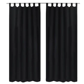2 black micro-satin curtains with tabs, 140 x 175 cm by vidaXL, Curtains and curtains - Ref: Foro24-130353, Price: 26,58 €, D...