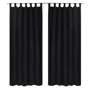 2 cortinas negras micro-satinadas con trabillas, 140 x 175 cm