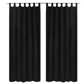 2 cortinas negras micro-satinadas con trabillas, 140 x 245 cm