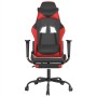 Silla gaming de masaje y reposapiés cuero sintético negro rojo