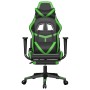 Silla gaming de masaje y reposapiés cuero sintético negro verde