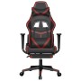 Silla gaming masaje reposapiés cuero sintético negro rojo tinto