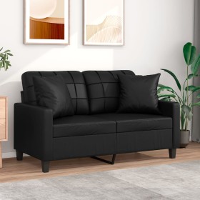 Sofá de 2 plazas con cojines cuero sintético negro 120 cm