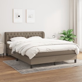 Cama box spring con colchón tela gris taupe 140x200 cm