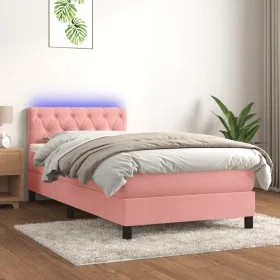 Box spring bed with mattress and LED pink velvet 80x200 cm by vidaXL, Beds and slatted bases - Ref: Foro24-3134554, Price: 30...