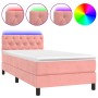 Box spring bed with mattress and LED pink velvet 80x200 cm by vidaXL, Beds and slatted bases - Ref: Foro24-3134554, Price: 28...