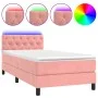 Box spring bed with mattress and LED pink velvet 80x200 cm by vidaXL, Beds and slatted bases - Ref: Foro24-3134554, Price: 30...