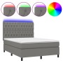 Box spring bed mattress and LED lights dark gray fabric 140x190 cm by vidaXL, Beds and slatted bases - Ref: Foro24-3135110, P...