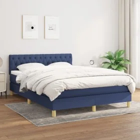 Box spring bed with blue fabric mattress 140x200 cm by vidaXL, Beds and slatted bases - Ref: Foro24-3140863, Price: 436,93 €,...