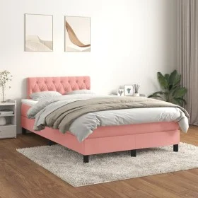 Box spring bed with pink velvet mattress 120x200 cm by vidaXL, Beds and slatted bases - Ref: Foro24-3141478, Price: 377,24 €,...