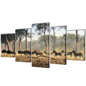 Set decorativo de lienzos para la pared modelo cebras, 100 x 50