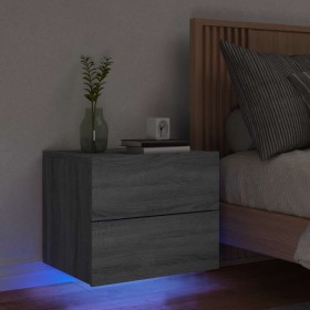 Mesita de noche de pared con luces LED gris Sonoma