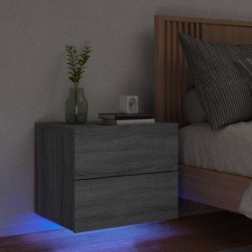 Mesita de noche de pared con luces LED gris Sonoma