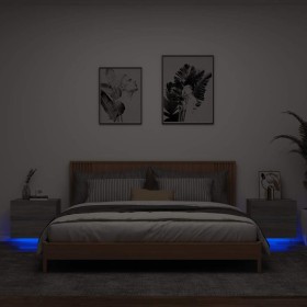 Mesitas de noche de pared con luces LED 2 unidades gris Sonoma