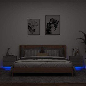 Mesitas de noche de pared con luces LED 2 unidades gris Sonoma