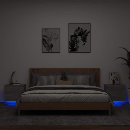 Mesitas de noche de pared con luces LED 2 unidades gris Sonoma