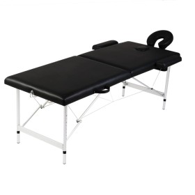 Camilla de masaje plegable 2 zonas estructura de aluminio negra