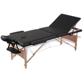 Camilla de masaje plegable 3 zonas estructura de madera negra